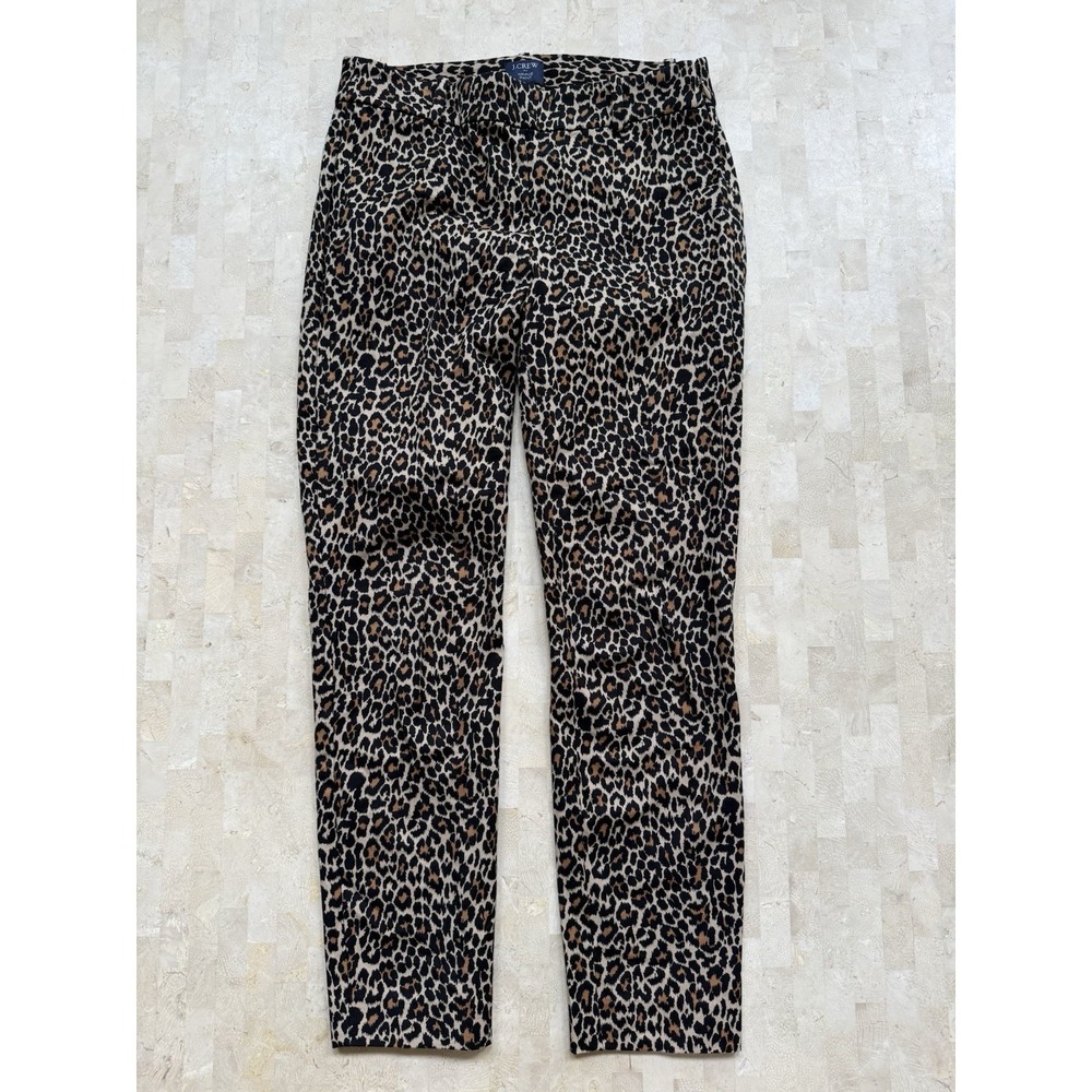 J. Crew Winnie Pant Womens 2 Leopard Animal Print Slim Stretch Side Zip‎ Career